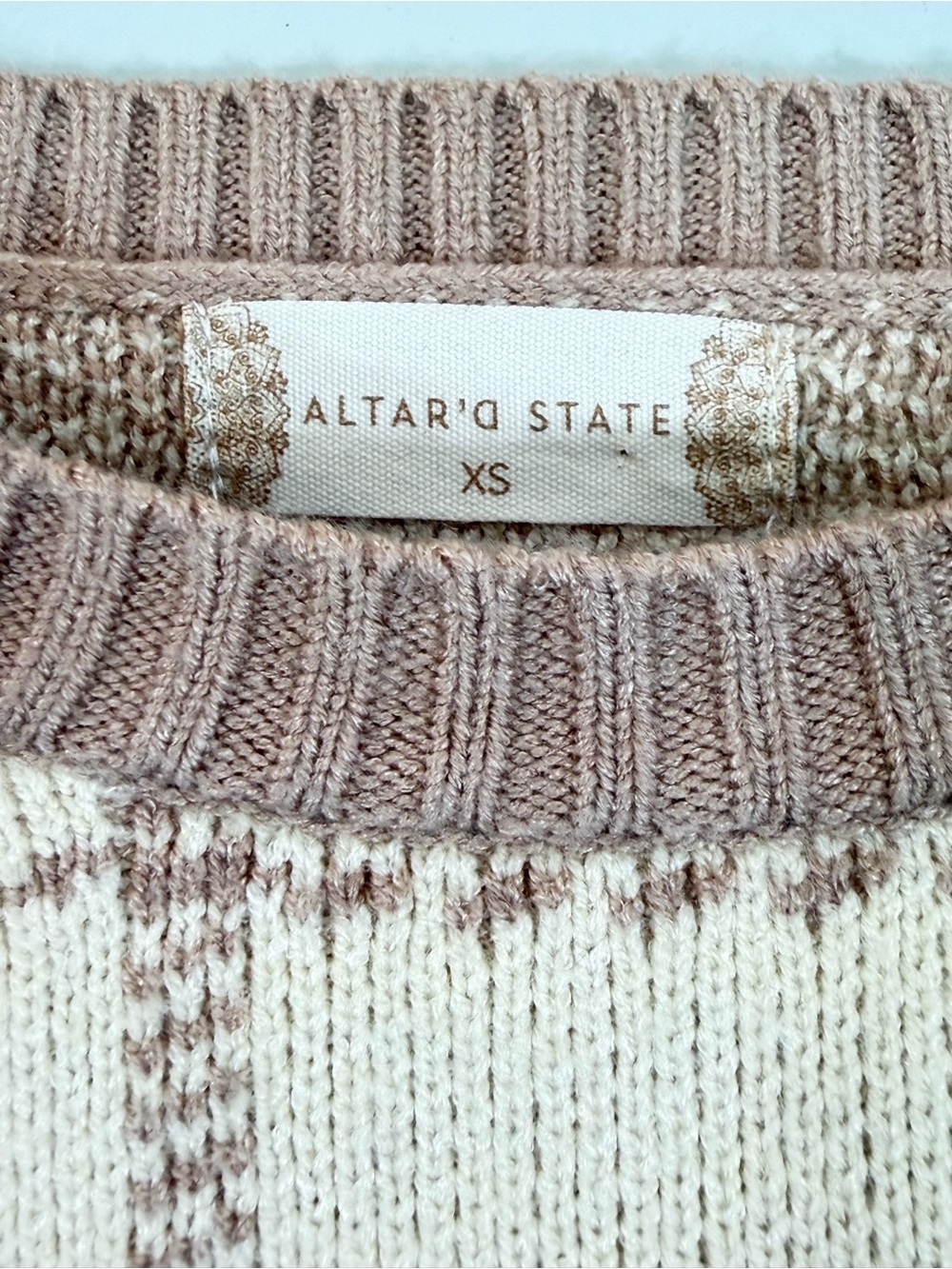 Altar'd State Cropped Cream and Tan Plaid Knit Sweater Size XS Light Academia - Picture 3 of 6